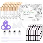 PrettyCare Essential Oil Roller Bottles 10ml (24 Pack Clear Glass Bottle with Gold Cap, 4 Extra Roller Balls，48 Labels, 2 Openers, 2 Funnels Roller Balls For Essential Oils, Roll on Bottles