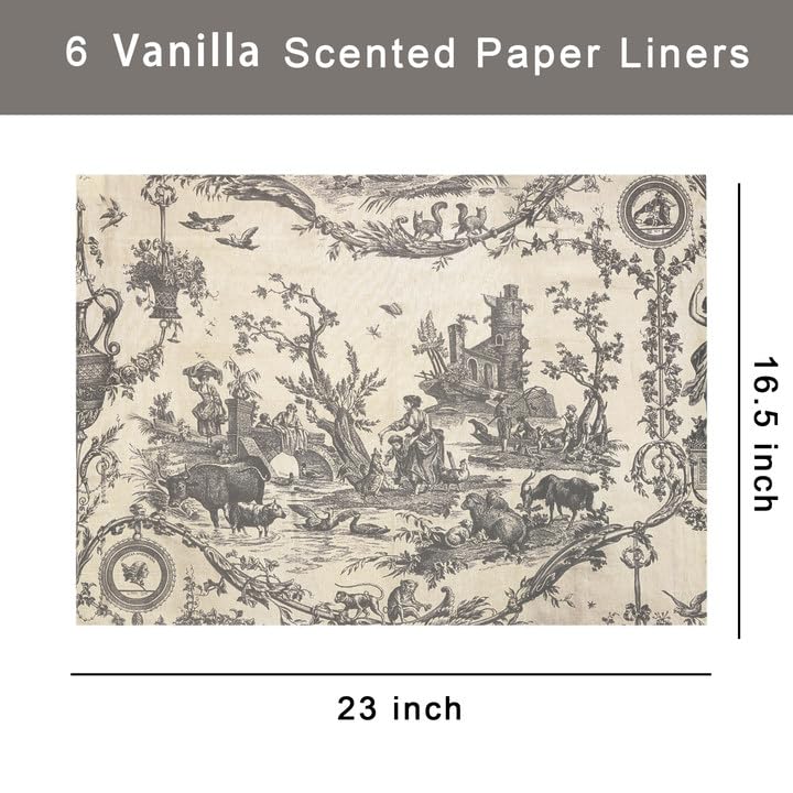 NEOVIVA Vanilla Scented 6 Sheets Drawer Liners for Dresser, Non-Adhesive Drawer Liner for Home Closet, Shelves, Cabinet, Kitchen and Dresser Drawers, Gift Wrapping, Gift Pack, Royal Farm Printed
