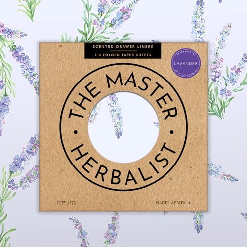 The Master Herbalist LAVENDER Scented Drawer Liners in a floral design with LAVENDER Essential Oils (FOLDED) | Pack of 5 Sheets | Contains Essential Oils | MADE in The UK.