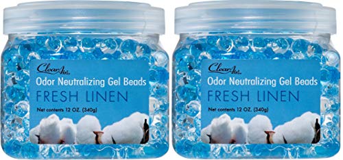 Clear Air Odor Eliminator Gel Beads - 12 oz, Pack of 2 - Air Freshener Made with Essential Oils - Eliminates Odors in Bathrooms, Cars, Boats, RVs & Pet Areas - Fresh Linen Scent