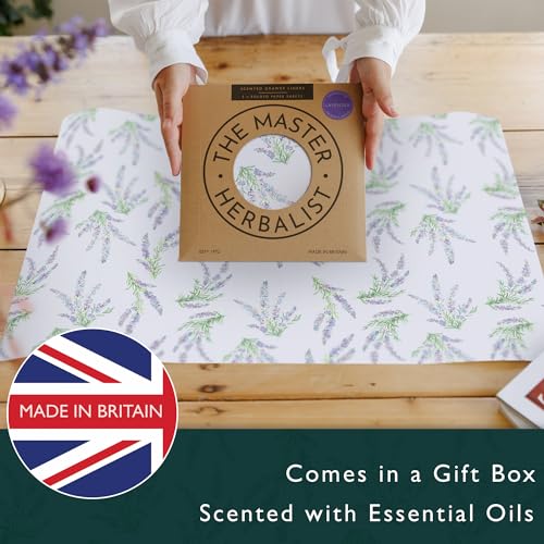 The Master Herbalist LAVENDER Scented Drawer Liners in a floral design with LAVENDER Essential Oils (FOLDED) | Pack of 5 Sheets | Contains Essential Oils | MADE in The UK.