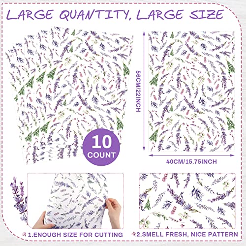 10 Sheet Fragrant Drawer Liners for Dresser Lavender Scented Cabinet Liners for Shelves 15.8 x 22 Inch Paper Liner for Drawers and Cabinets Non Adhesive Drawer Paper Liner (Lavender Style)