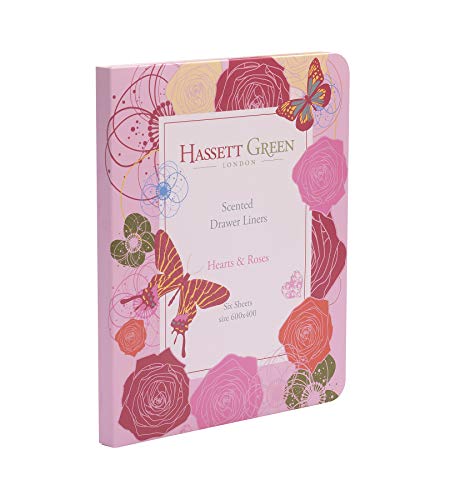 Hassett Green London Scented Drawer Liners - Hearts & Roses Fragrance - Single Pack of 6 Sheets Size 23.6 x 15.75 inches