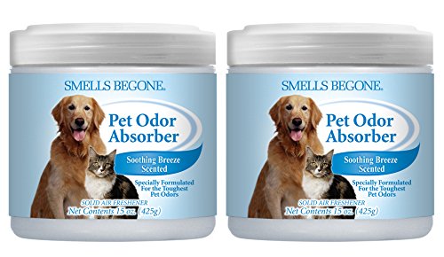 SMELLS BEGONE Air Freshener Pet Odor Absorber Gel - 15 oz, Pack of 2 - Absorbs and Eliminates Odor in Pet Areas, Bathrooms, Cars, & Boats - Made with Essential Oils - Soothing Breeze Scent