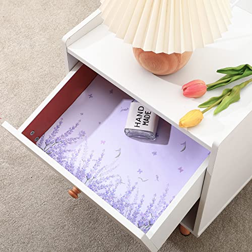 Thenshop 30 Sheets Floral Scented Drawer Liners 14 x 19.5 Inch Dresser Drawer Liner Shelf Liner Non Adhesive Paper Sheets for Kitchen Cabinet Home Shelf Closet (Lavender)