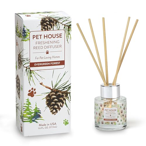 One Fur All, Pet House Reed Diffuser - Long Lasting Pet Odor Oil Diffuser - Non-Toxic Eco-Friendly Reed Diffuser Set & Diffuser Sticks - Air Freshening Scented Diffuser for Home (Evergreen Forest)
