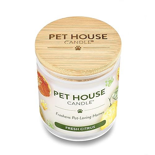 One Fur All Pet House Candle - Fresh Citrus - 100% Plant-Based Wax Candle - Pet Odor Eliminator for Home - Non-Toxic & Eco-Friendly Air Freshening Scented Candles