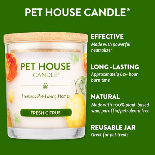 One Fur All Pet House Candle - Fresh Citrus - 100% Plant-Based Wax Candle - Pet Odor Eliminator for Home - Non-Toxic & Eco-Friendly Air Freshening Scented Candles