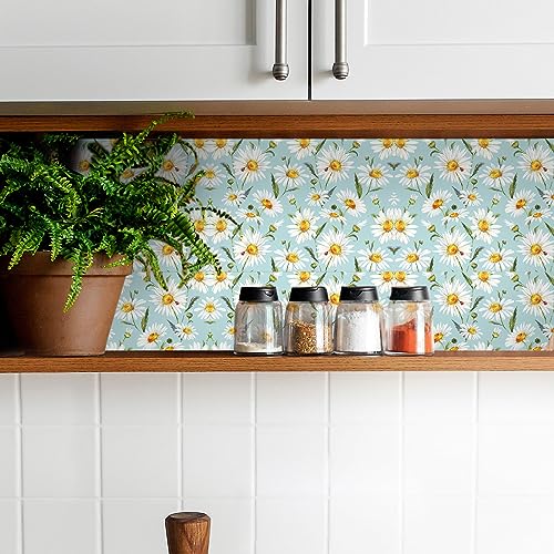 Whaline 10 Sheets Daisy Flower Drawer Liners White Tea Scented Shelf Liners Fragrant Drawer Paper Liners for Home Drawer Dresser Shelf Closet Cabinet, 19.5 x 14 Inch