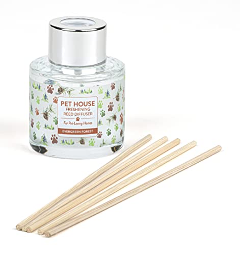 One Fur All, Pet House Reed Diffuser - Long Lasting Pet Odor Oil Diffuser - Non-Toxic Eco-Friendly Reed Diffuser Set & Diffuser Sticks - Air Freshening Scented Diffuser for Home (Evergreen Forest)