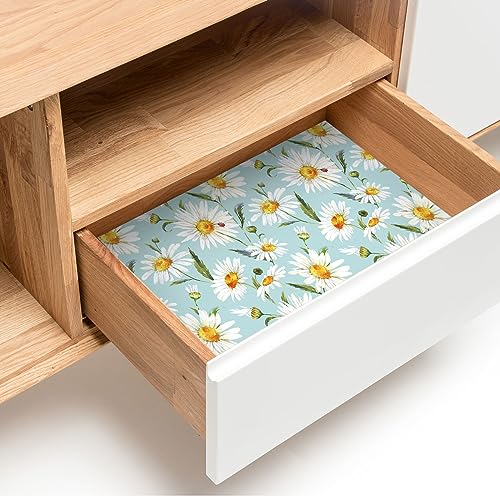 Whaline 10 Sheets Daisy Flower Drawer Liners White Tea Scented Shelf Liners Fragrant Drawer Paper Liners for Home Drawer Dresser Shelf Closet Cabinet, 19.5 x 14 Inch