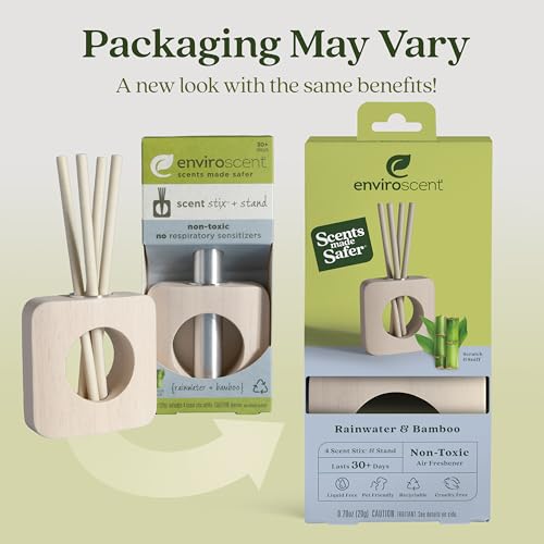Enviroscent Non-Toxic Air Freshener for Home (Rainwater & Bamboo) Essential Oil Diffuser | Air Freshener + Room Freshener | Home Fragrance Last Over 30 Days | 1 Mango Wood Stand & 1 Scent Stix Refill