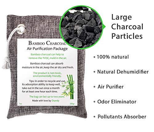 Osandy Bamboo Charcoal Air Purifying Bag 4 Pack, 200g Natural Air Freshener Bags Kid and Pet-Friendly Purifying Bags