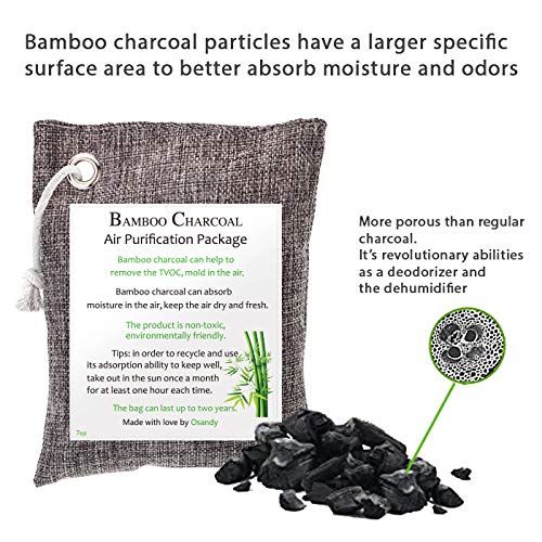 Osandy Bamboo Charcoal Air Purifying Bag 4 Pack, 200g Natural Air Freshener Bags Kid and Pet-Friendly Purifying Bags