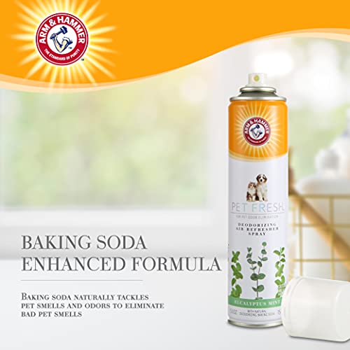Arm & Hammer For Pets Fresh Deodorizing Aerosol Air Refresher Spray |5.3 oz Eucalyptus Pet Odor Eliminator Spray with Natural Deodorizing Baking Soda |Refreshing Odor Eliminating Spray for Pet Odors