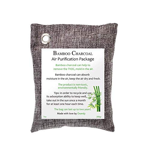 Osandy Bamboo Charcoal Air Purifying Bag 4 Pack, 200g Natural Air Freshener Bags Kid and Pet-Friendly Purifying Bags