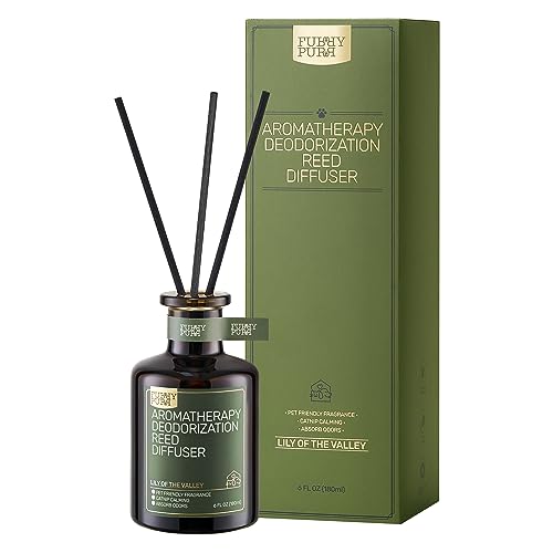 Furry Purr Reed Diffuser for Pet Odor Elimination, Lily of The Valley, Non-Toxic & Eco-Friendly Air Freshening, 6 Oz, Animal Lover Gift