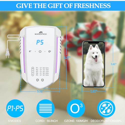 Morrerfresh Cat Litter Deodorizer 99% Pets Poof Odor Eliminator Air Purifier Ozone Odor Removal Air Freshener for Home & Pets Litter Box Room Wardrobe Shoe Cabinet Toilet White