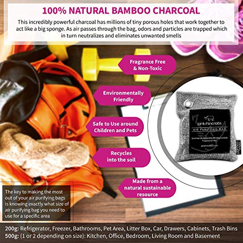 Nature Fresh Premium Bamboo Charcoal Air Purifying Bag - Scent Free Odor Eliminator for Home and Car- Kid and Pet Friendly Air Fresheners and Odor Absorber - Activated Charcoal 1x 500g
