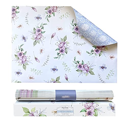 Linen Scented Drawer Liners for Dresser - 8 Sheets Non Adhesive Cabinet Liners for Shelves W/Double-Sided Pattern | Shelf Liners for Kitchen & Shelf Paper for Bathroom, Cupboard & Closets