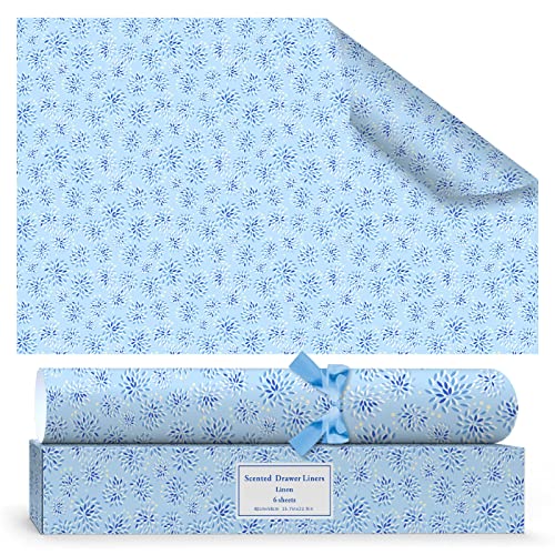 Fresh Linen Scented Drawer Shelf Liners - Scent-hi 6 Sheets Fragrant Drawer Paper Liners for Dresser, Shelf, Cabinet, Dresser, Closet, Shoe Chest, Vanity, Scented Gift Set