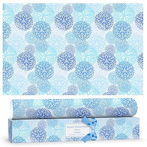 Drawer Liner, Scented Drawer Liner for Cabinet Drawers, Dresser Shelf, Linen Closet, Non Adhesive Scented Liners, Cotton Scent 6 Sheets