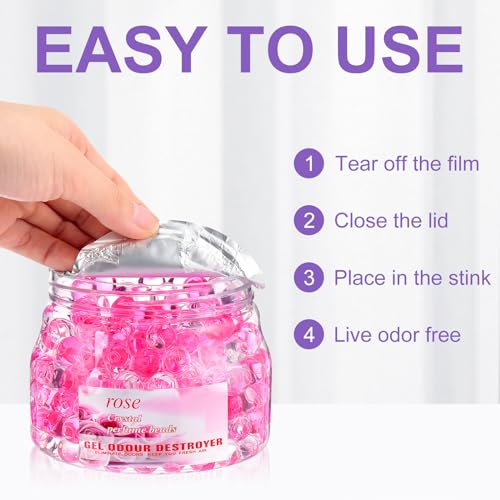 Dimsile 4 Pack Odor Eliminator Gel Beads, 11 Ounce Air Freshener, Eliminates Odor in Bathrooms, Cars, Boats, Rvs and Pet Areas, Bathroom Deodorizer Odor Eliminator (Lemon, Sea, Rose, Lavender Aroma)