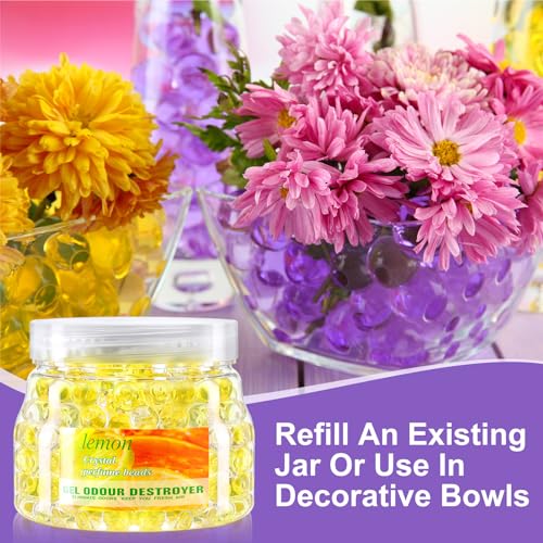 Dimsile 4 Pack Odor Eliminator Gel Beads, 11 Ounce Air Freshener, Eliminates Odor in Bathrooms, Cars, Boats, Rvs and Pet Areas, Bathroom Deodorizer Odor Eliminator (Lemon, Sea, Rose, Lavender Aroma)