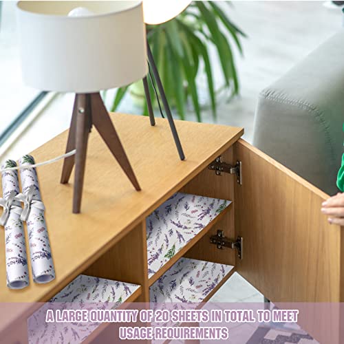 BBTO 20 Sheet Fragrant Drawer Liners for Dresser Scented Cabinet Liners for Shelves 15.8x22 Paper Liner for Drawers and Cabinets Non Adhesive Drawer Paper Liner for Home Shelf Close (Lavender)