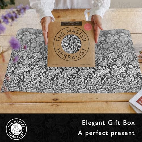 The Master Herbalist SANDALWOOD Scented Drawer Liners in a BLACK William Morris Design. Pack of 5 FOLDED Sheets | Contains SANDALWOOD Essential Oil | MADE in The UK.