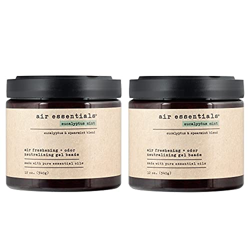 Air Essentials Air Freshener & Odor Neutralizer Gel Beads - 12 oz, Pack of 2 - Odor Eliminator - Made with Pure Essential Oils - Eucalyptus Mint Scent