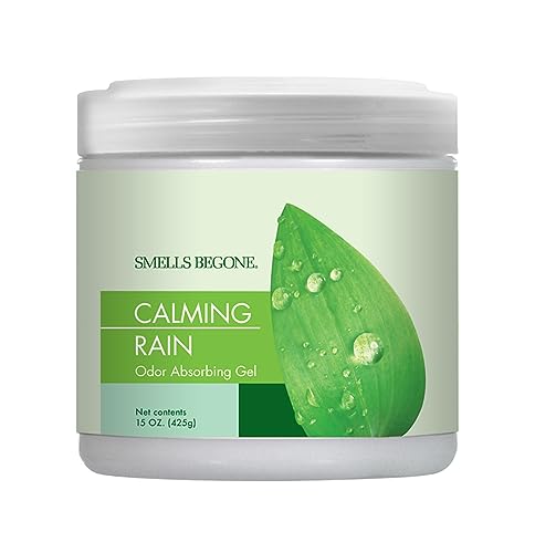 SMELLS BEGONE Air Freshener Odor Absorber Gel - Absorbs Odor from Bathrooms, Cars, Pet Areas, Boats & RVs - Made with Essential Oils - Calming Rain Scent