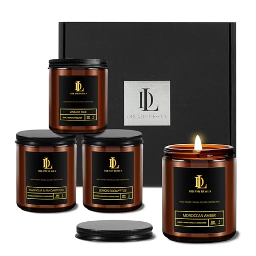 Scented Candles for Home - 4 Pack Candles for Men, Aromatherapy Candles for Home Scented, Women Men Candle Gift Set (Oak/Magnolia & Sandalwood/Moroccan Amber/Lemon Eucalyptus)