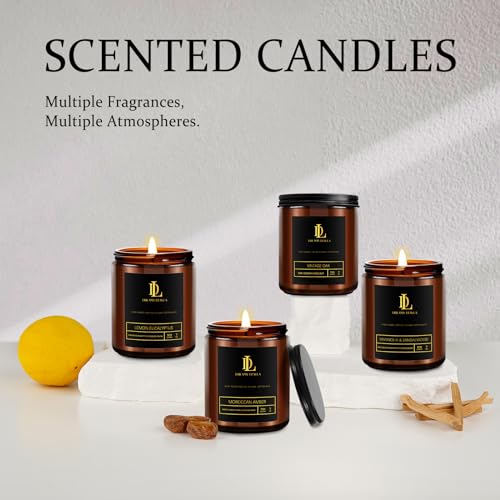 Scented Candles for Home - 4 Pack Candles for Men, Aromatherapy Candles for Home Scented, Women Men Candle Gift Set (Oak/Magnolia & Sandalwood/Moroccan Amber/Lemon Eucalyptus)