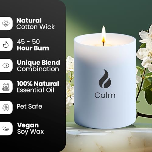 Natur IX Calming Scented Candles for Home | Lavender, Basil & Jasmine Candle | Natural Non Toxic Soy Candles with Essential Oils | 50 H Long Burning | Aromatherapy Candle Jar with Lid - 8.3oz