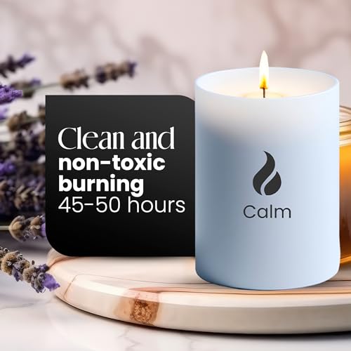 Natur IX Calming Scented Candles for Home | Lavender, Basil & Jasmine Candle | Natural Non Toxic Soy Candles with Essential Oils | 50 H Long Burning | Aromatherapy Candle Jar with Lid - 8.3oz