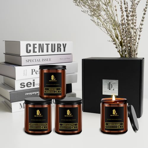 Scented Candles for Home - 4 Pack Candles for Men, Aromatherapy Candles for Home Scented, Women Men Candle Gift Set (Oak/Magnolia & Sandalwood/Moroccan Amber/Lemon Eucalyptus)