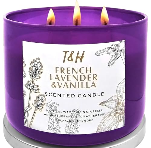 Lavender Vanilla Aromatherapy Candle 3-Wick | Scented Candle for Home | 15.8 oz Large Soy Candle | Relaxing Candle with Long Lasting Fragrance | Decorative Candle Gift for Women