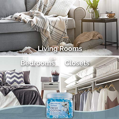 SMELLS BEGONE Odor Eliminator Gel Bead Value Pack - 72 oz - Air Freshener - Made with Essential Oils - Eliminates Odors in Bathrooms, Pet Areas, Cars, & Boats - Fresh Cotton Scent