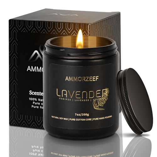 AMMORZEEF Lavender Scented Candles for Home Decor Soy Candles for Men Scented Strong Fragrance Candle 7 Oz Long Lasting Aromatherapy Candles - Burning Time 50h