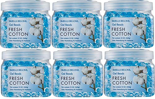 SMELLS BEGONE Odor Eliminator Gel Beads - 12 oz, Pack of 6 - Eliminates Odor in Bathrooms, Cars, Boats, RVs & Pet Areas - Air Freshener - Made with Essential Oils - Fresh Cotton Scent