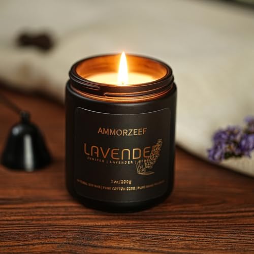 AMMORZEEF Lavender Scented Candles for Home Decor Soy Candles for Men Scented Strong Fragrance Candle 7 Oz Long Lasting Aromatherapy Candles - Burning Time 50h