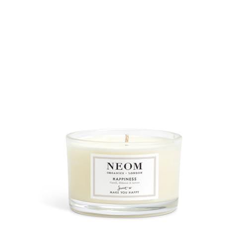 NEOM- Happiness Scented Candle, Travel Size | Essential Oil Aromatherapy Candle | Neroli, Mimosa & Lemon | Scent to Make You Happy