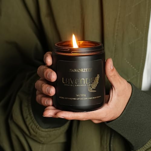AMMORZEEF Lavender Scented Candles for Home Decor Soy Candles for Men Scented Strong Fragrance Candle 7 Oz Long Lasting Aromatherapy Candles - Burning Time 50h