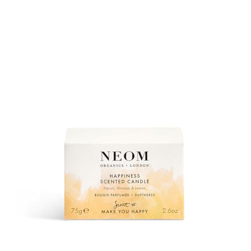 NEOM- Happiness Scented Candle, Travel Size | Essential Oil Aromatherapy Candle | Neroli, Mimosa & Lemon | Scent to Make You Happy
