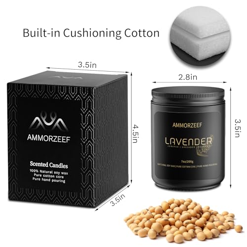 AMMORZEEF Lavender Scented Candles for Home Decor Soy Candles for Men Scented Strong Fragrance Candle 7 Oz Long Lasting Aromatherapy Candles - Burning Time 50h