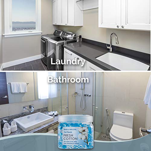 SMELLS BEGONE Odor Eliminator Gel Beads - 12 oz, Pack of 6 - Eliminates Odor in Bathrooms, Cars, Boats, RVs & Pet Areas - Air Freshener - Made with Essential Oils - Fresh Cotton Scent