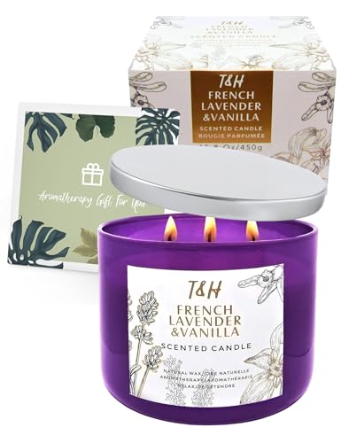 Lavender Vanilla Aromatherapy Candle 3-Wick | Scented Candle for Home | 15.8 oz Large Soy Candle | Relaxing Candle with Long Lasting Fragrance | Decorative Candle Gift for Women