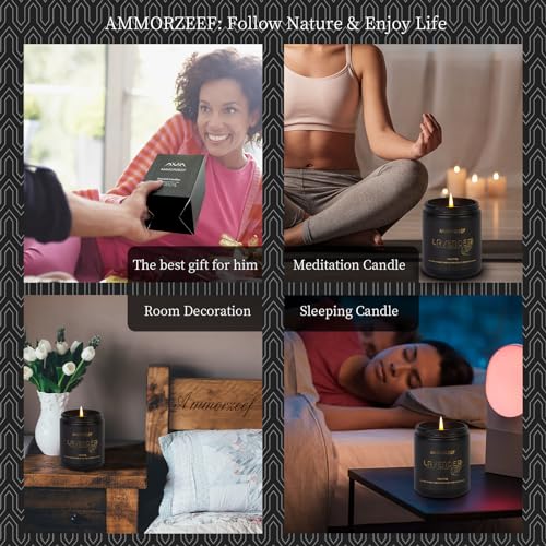 AMMORZEEF Lavender Scented Candles for Home Decor Soy Candles for Men Scented Strong Fragrance Candle 7 Oz Long Lasting Aromatherapy Candles - Burning Time 50h