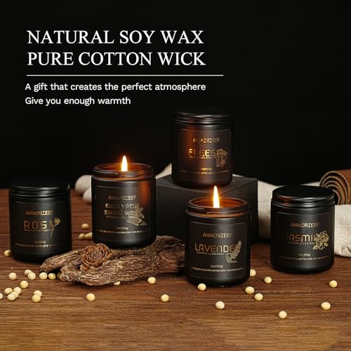 AMMORZEEF Lavender Scented Candles for Home Decor Soy Candles for Men Scented Strong Fragrance Candle 7 Oz Long Lasting Aromatherapy Candles - Burning Time 50h